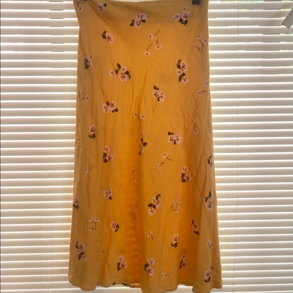 Yellow floral midi skirt